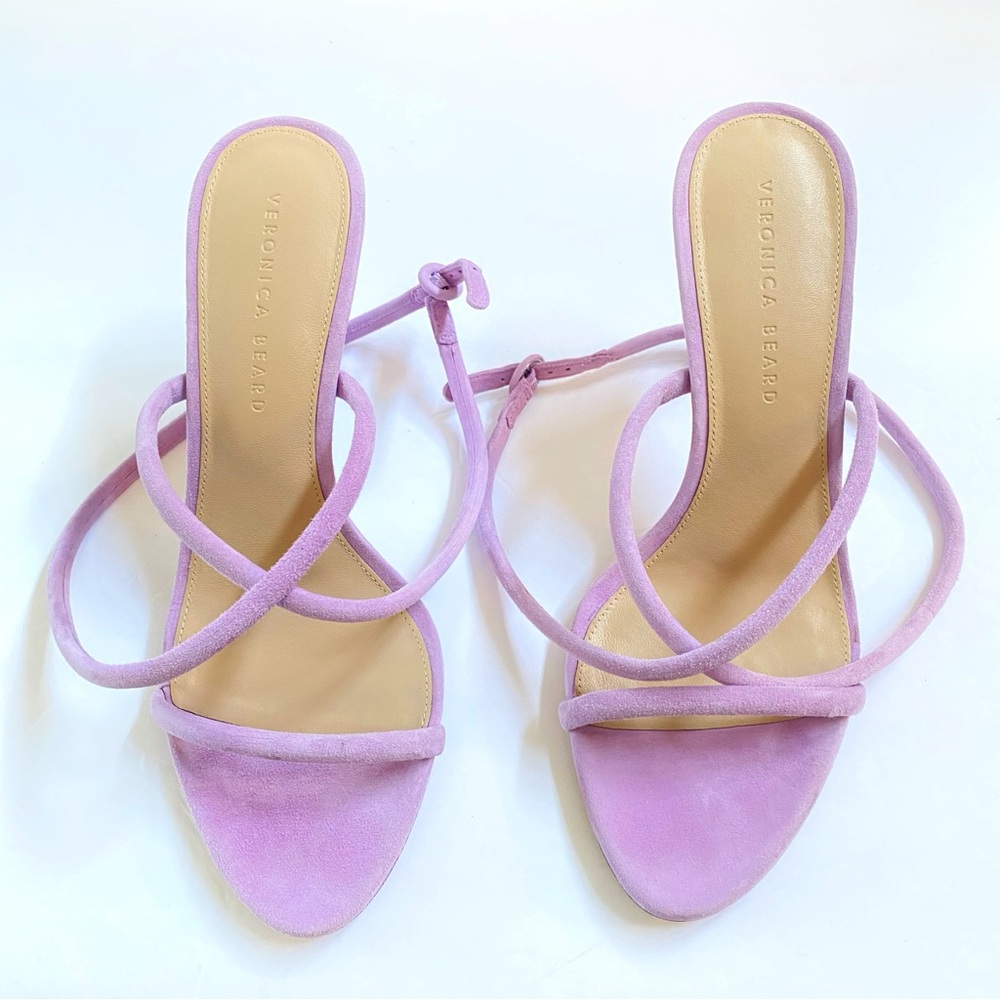 VERONICA BEARD MARCELINE purple Suede Crisscross ankle wrap strappy Sandal heels - Picture 5 of 16